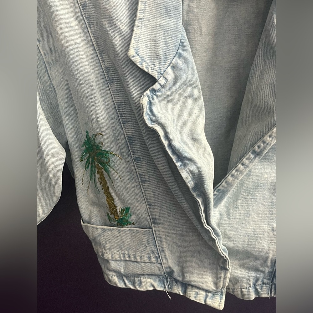 RIO Beverly Hills airbrushed glitter crystals bolero crop jean denim jacket 1990 - Picture 3 of 11